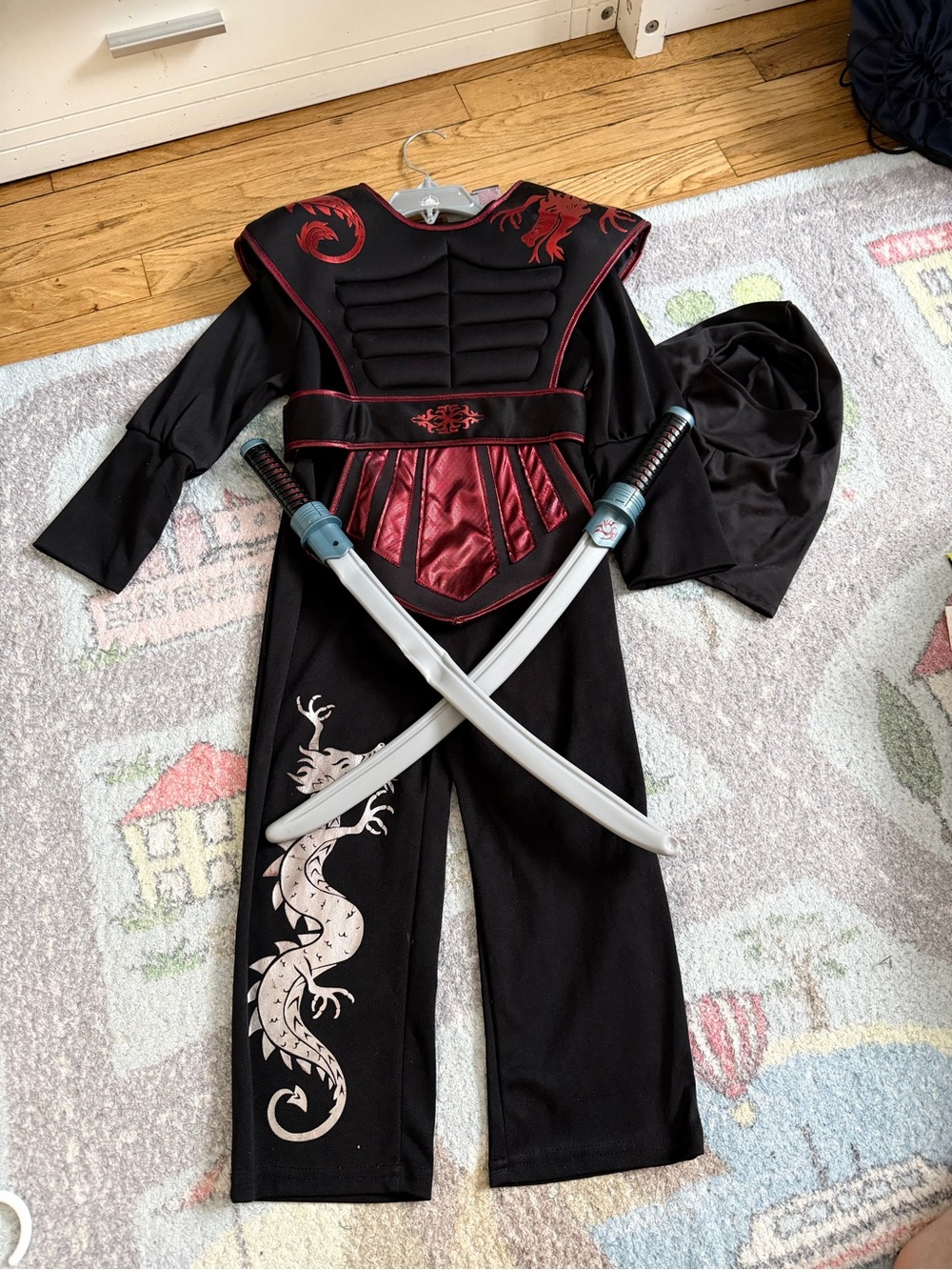 Kids Black & Red Ninja Dragon Costume with Swords
